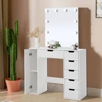 Hollywood Dressing Table with LED Mirror - White