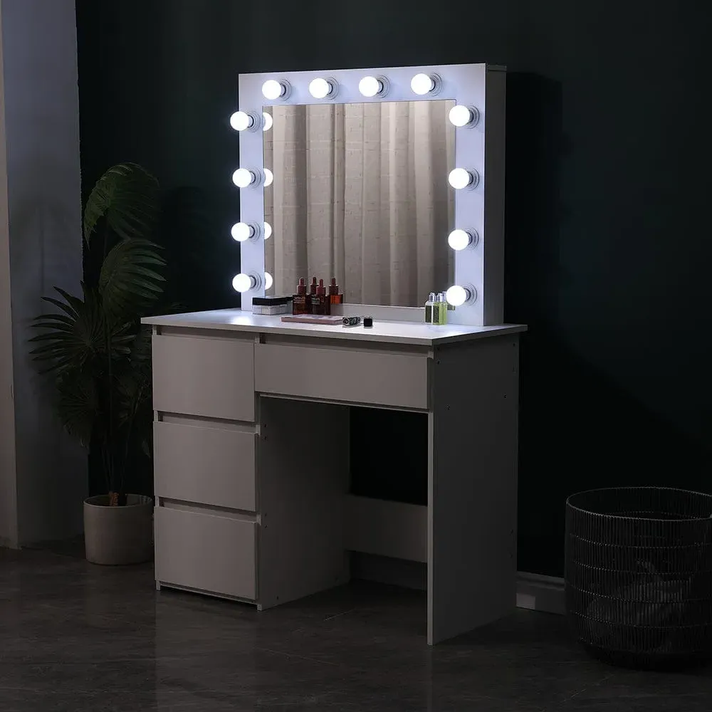 Hollywood Dressing Table with Lighted Mirror - White