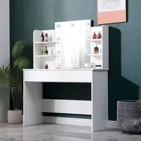 Hollywood Vanity Desk with Lighted Mirror - White