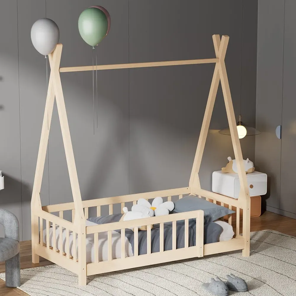 House Bed Frame with Safety Fence - Pine Wood image