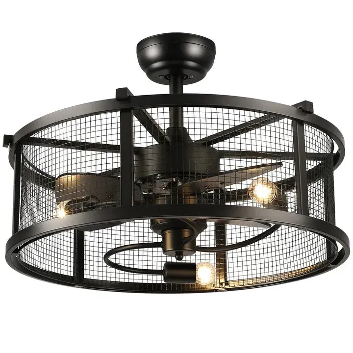 Industrial Ceiling Fan with Light - Black, Metal image