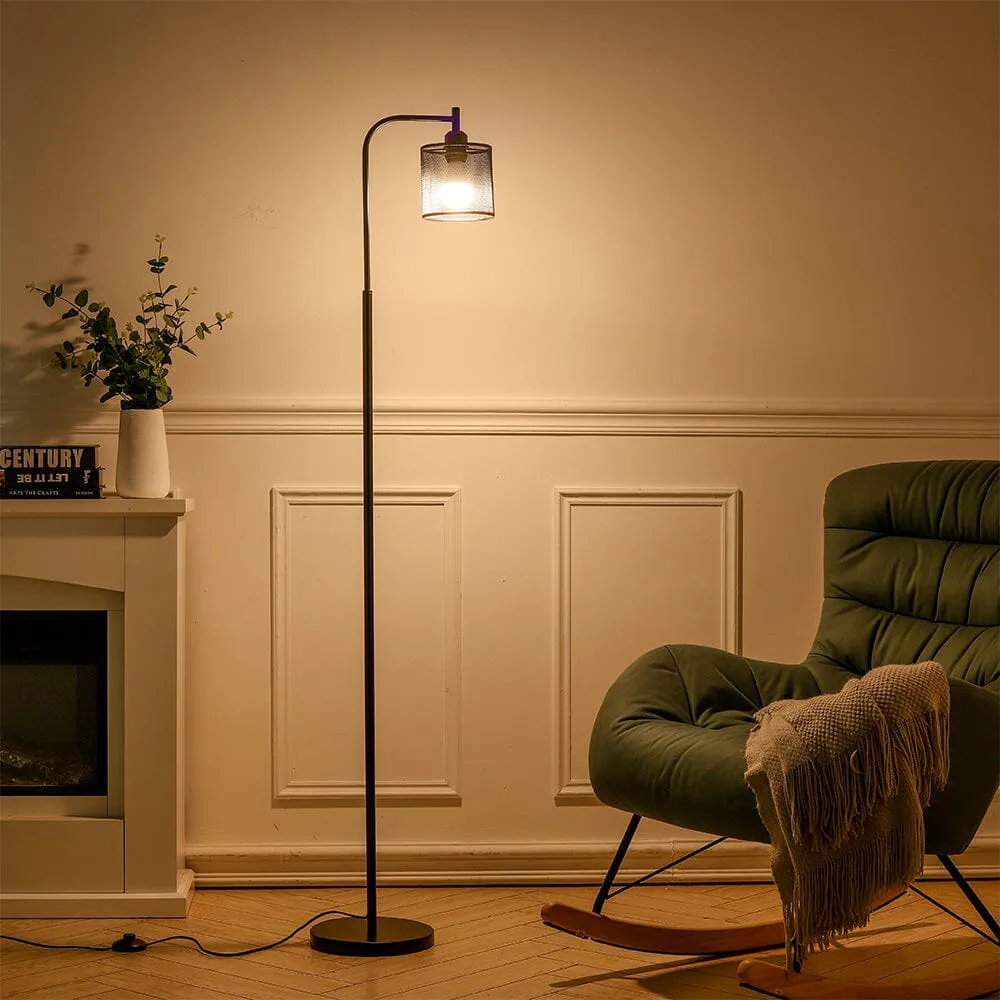 Industrial Floor Lamp with Mesh Shade - Black Metal image
