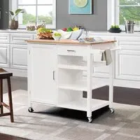 Kitchen Trolley with Storage - White, Wood