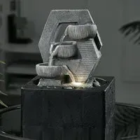LED Tabletop Fountain with Waterfall - Grey, Resin