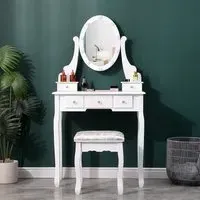 Lighted Vanity Desk with Mirror - White, MDF