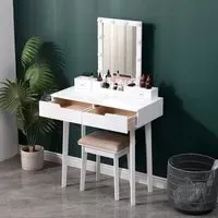 Makeup Desk Set with Lighted Mirror - White, MDF