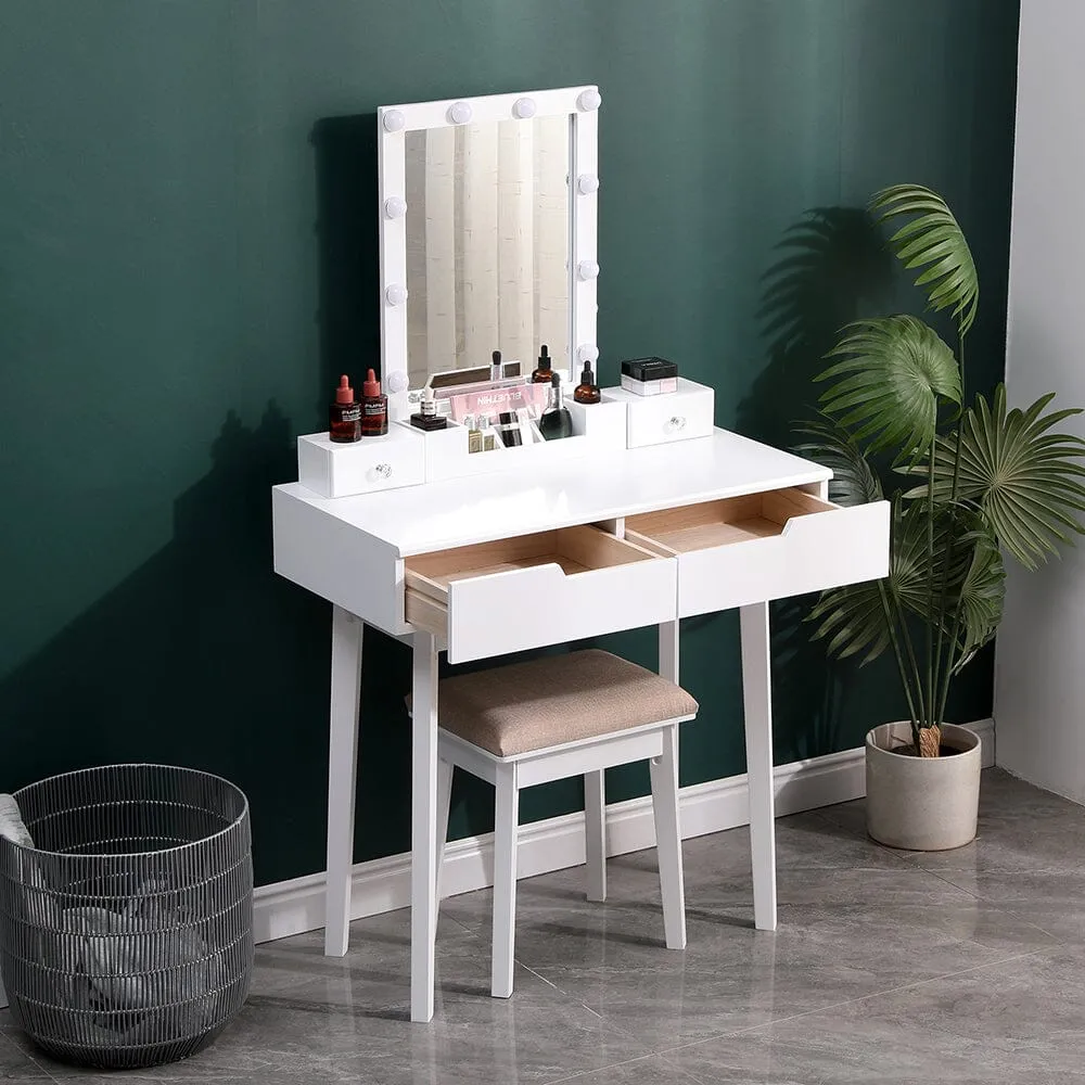 Makeup Desk Set with Lighted Mirror - White, MDF image