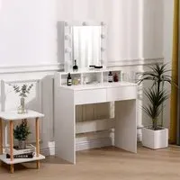 Makeup Dressing Table with Lighted Mirror - White