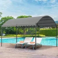 Metal Arched Pergola with Canopy - Dark Grey