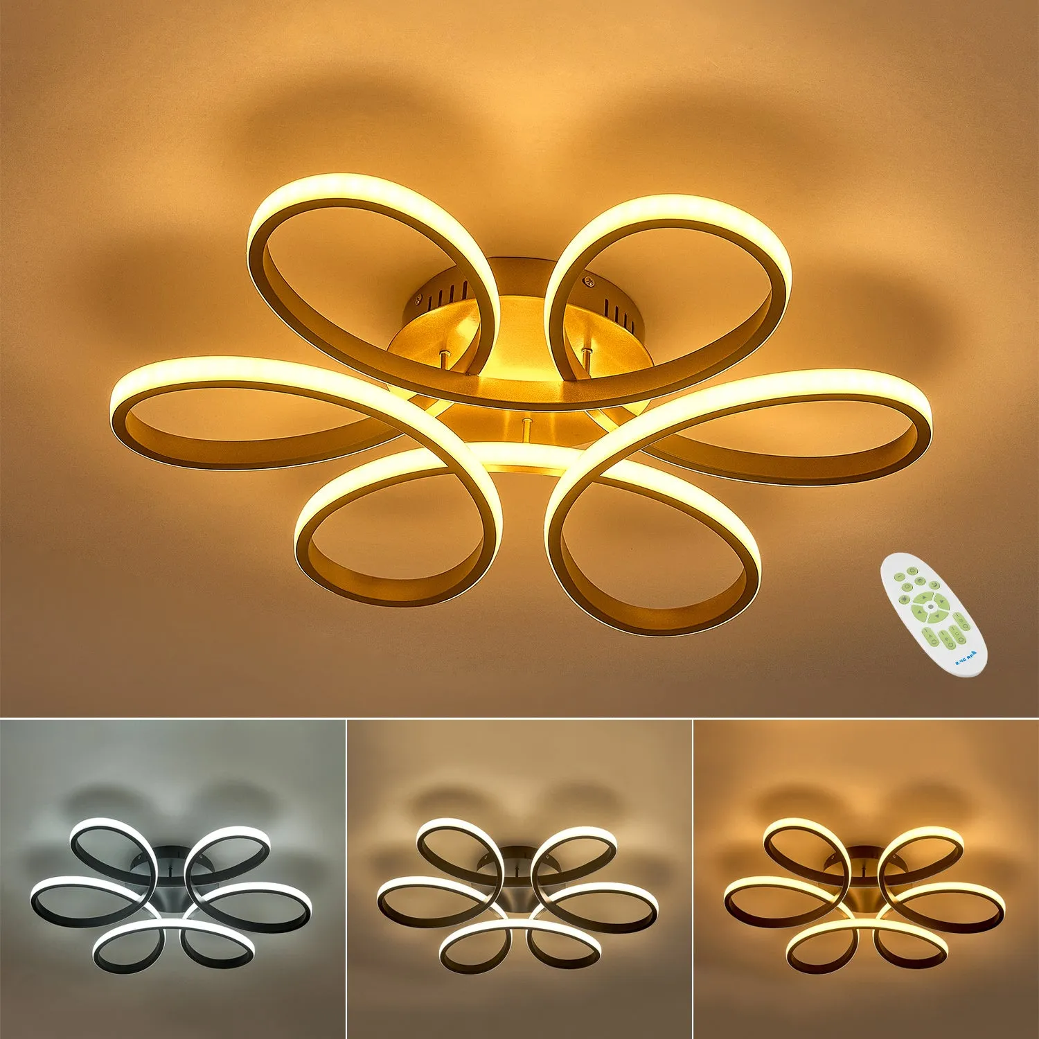 Modern LED Ceiling Light with Dimmer - Black, Aluminum