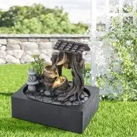 Multi-Tier Tabletop Fountain with LED - Grey, Resin