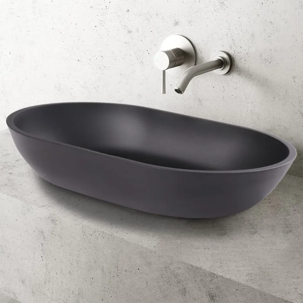 Oval Vessel Bathroom Sink with Drain - Black, Ceramic image