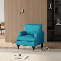 Padded Armchair with Removable Cushion - Teal, Velvet