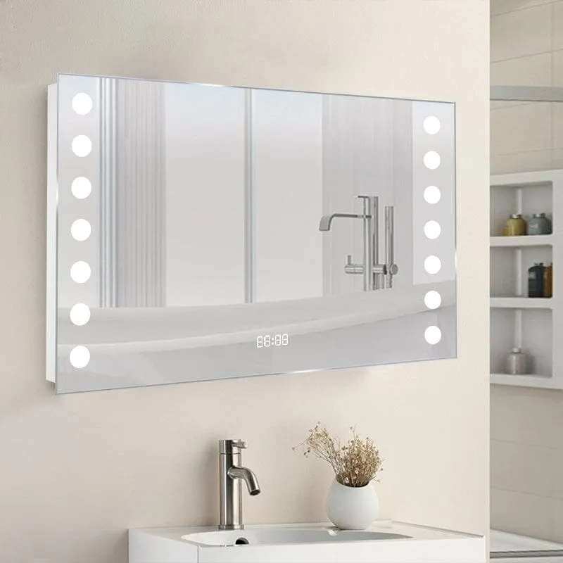 Rectangle LED Bathroom Mirror with Socket - Glass
