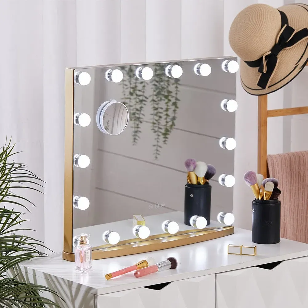 Rectangle LED Makeup Mirror - Gold, Metal image