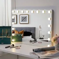Rectangle Vanity Mirror with LED Bulbs - White, Iron