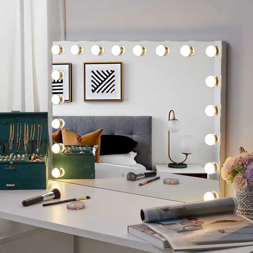 Rectangle Vanity Mirror with LED Bulbs - White, Iron image