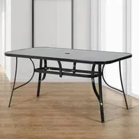 Rectangular Dining Table with Umbrella Hole - Black