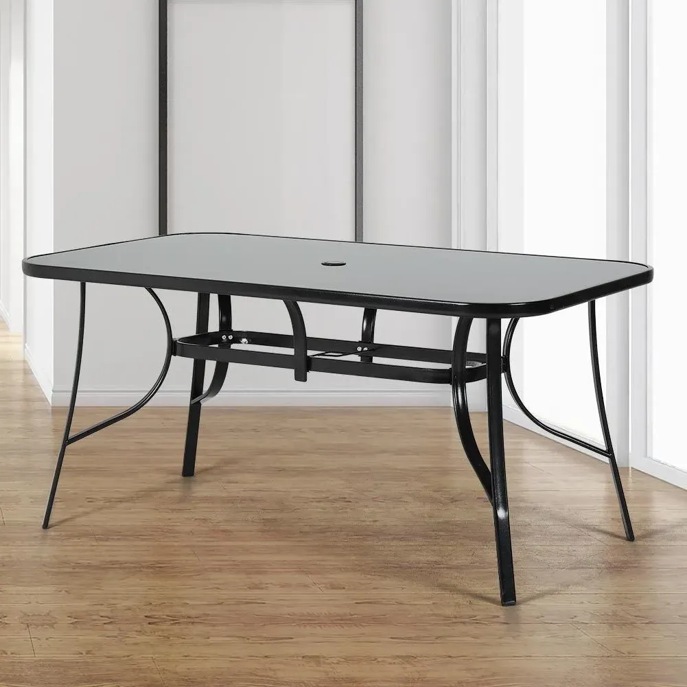 Rectangular Dining Table with Umbrella Hole - Black