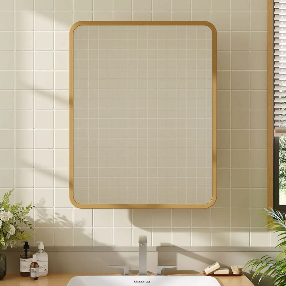 Rectangular Mirror Cabinet with Storage - Golden image