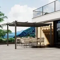 Retractable Pergola with Canopy - Black, Aluminum