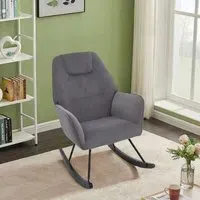 Rocking Chair with Armrests - Grey, Velvet