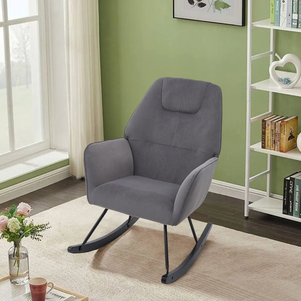 Rocking Chair with Armrests - Grey, Velvet