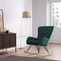 Rocking Chair with Cushion - Green, Faux Wool