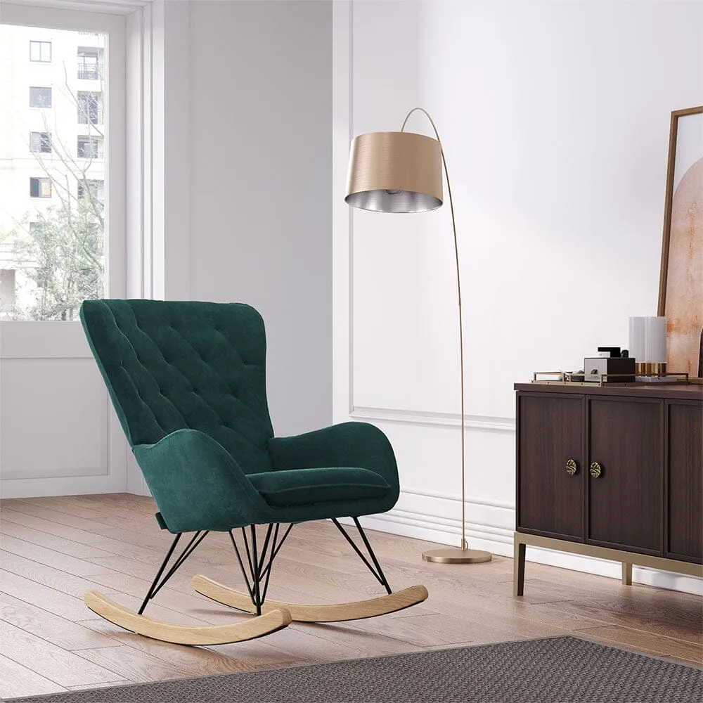 Rocking Chair with Cushion - Green, Faux Wool