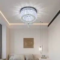 Round Crystal Ceiling Light - Chrome, Steel