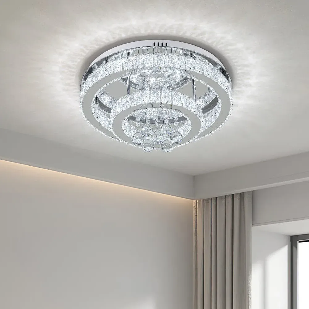 Round Crystal Ceiling Light - Chrome, Steel