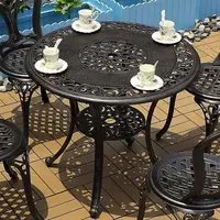 Round Dining Table with Umbrella Hole - Black, Cast Aluminum