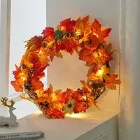 Round Fall Wreath with LED Lights - Artificial