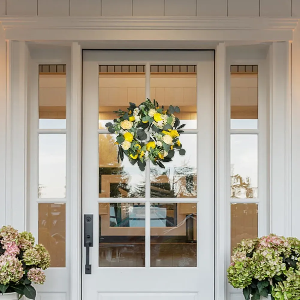 Round Faux Lemon Peony Wreath - Green, Mixed