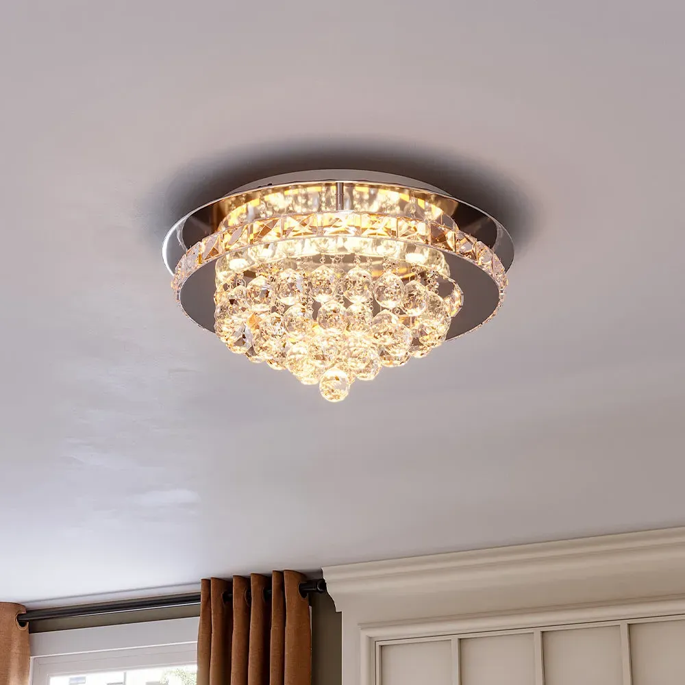 Round LED Ceiling Light with Crystal - Chrome