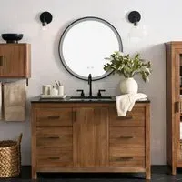 Round LED Mirror with Hanging Strap - Black