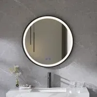 Round LED Wall Mirror - Black, Metal