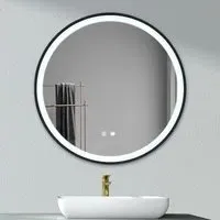 Round LED Wall Mirror - Black, Metal