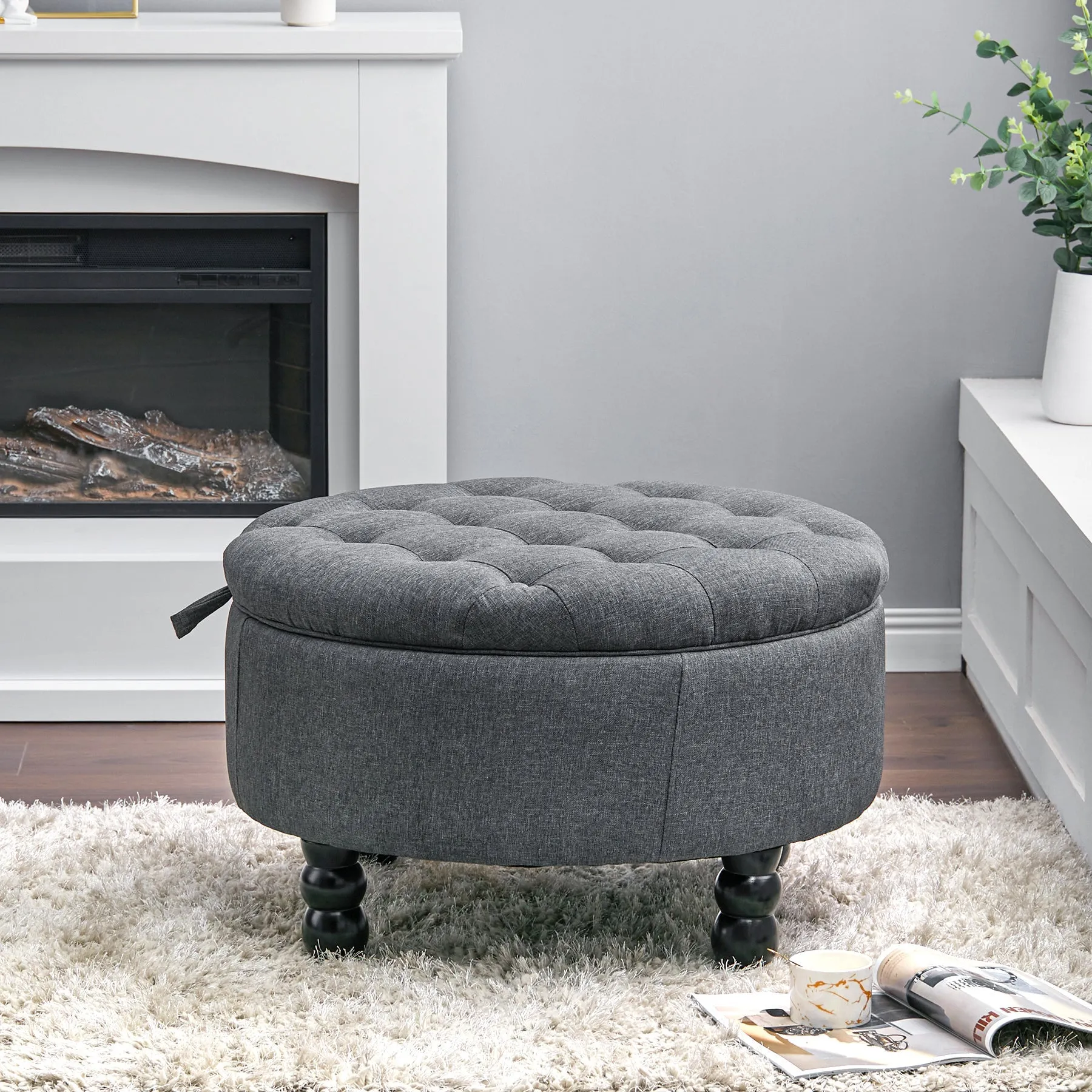 Round Storage Ottoman with Tufted Top image