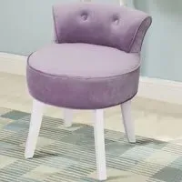 Round Vanity Stool with Backrest - Velvet