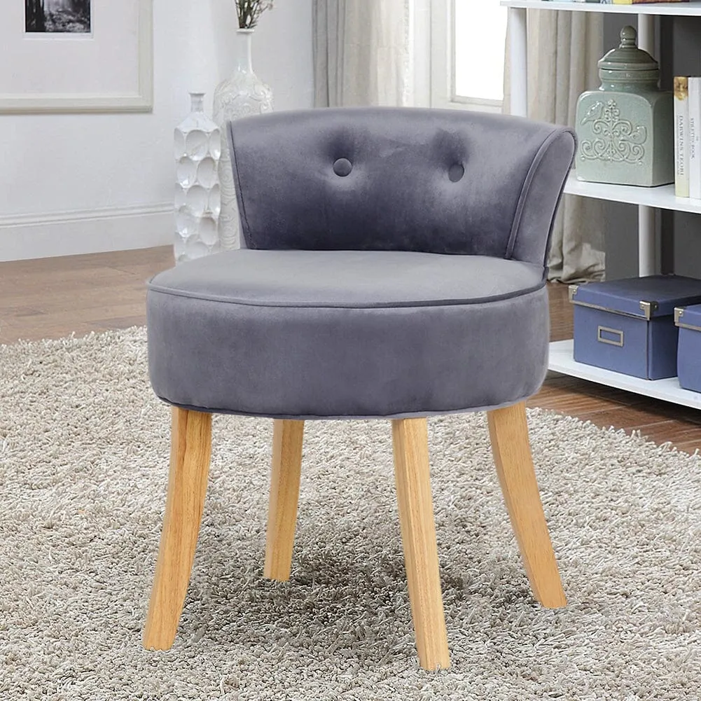Round Vanity Stool with Backrest - Velvet