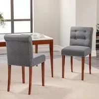 Set of 2 Buttoned Dining Chairs - Grey, Linen