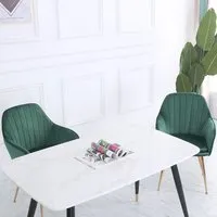 Set of 2 Dining Chairs with Armrests - Green, Velvet