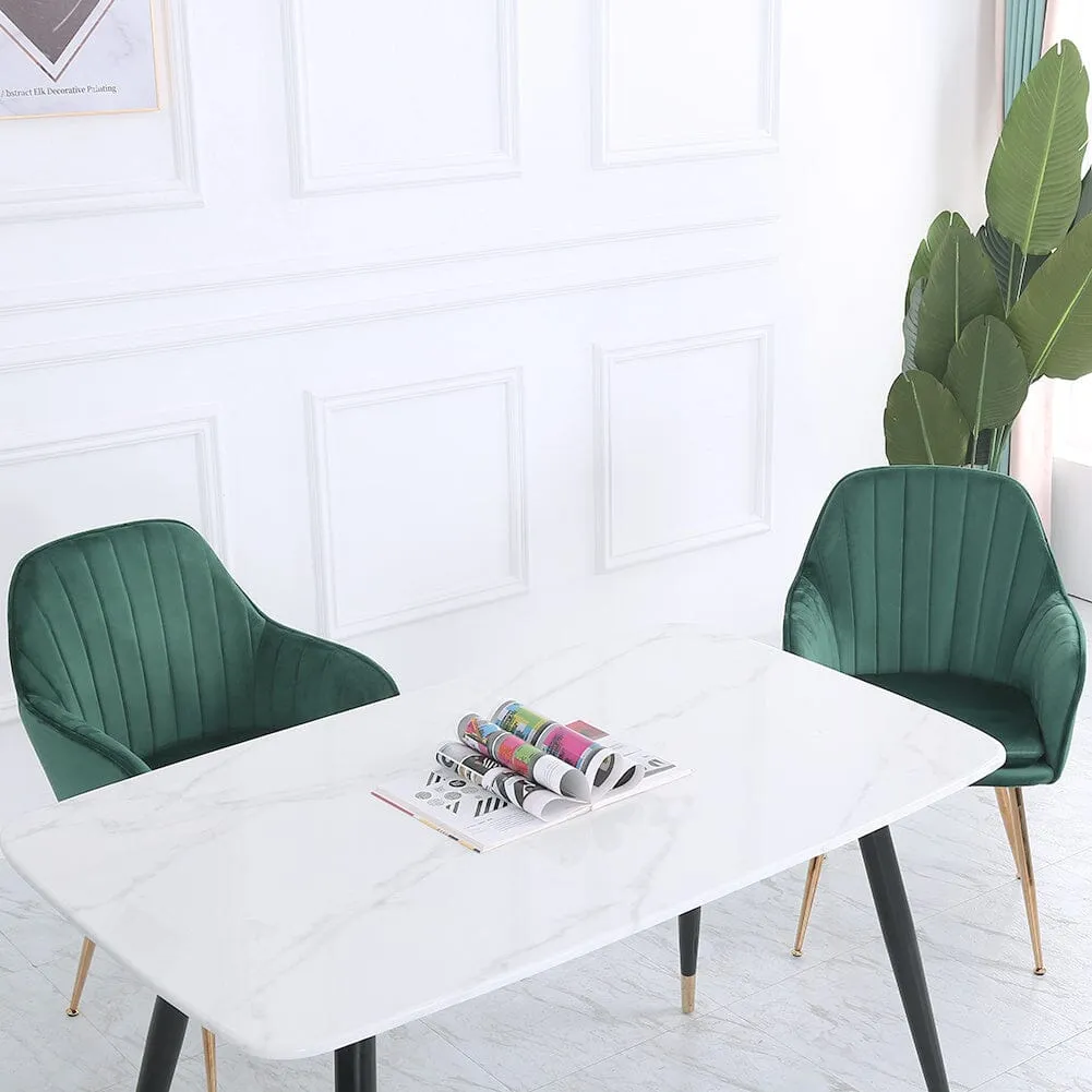 Set of 2 Dining Chairs with Armrests - Green, Velvet image