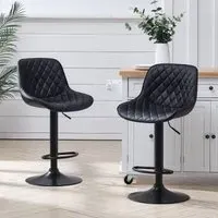 Set of 2 Height Adjustable Bar Stools - Black