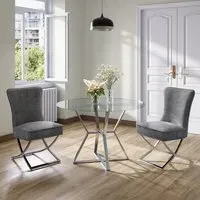 Set of 2 High Back Dining Chairs - Beige, Velvet