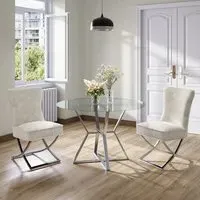 Set of 2 High Back Dining Chairs - Beige, Velvet