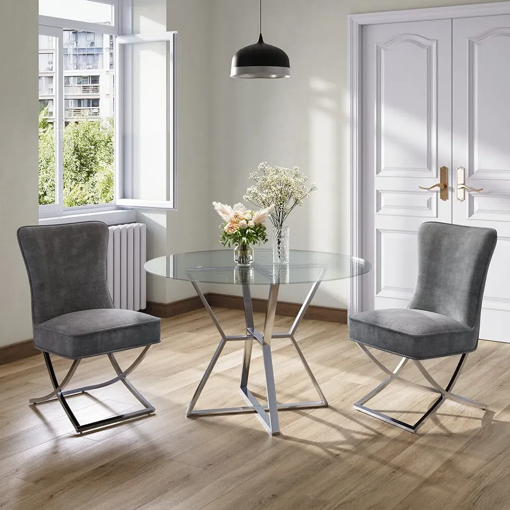 Set of 2 High Back Dining Chairs - Beige, Velvet