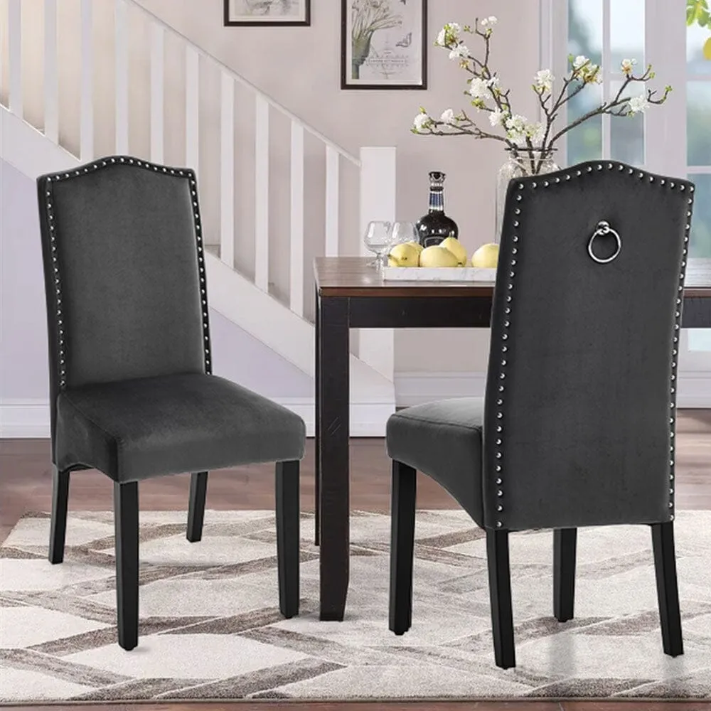 Set of 2 High Back Dining Chairs - Grey, Velvet image