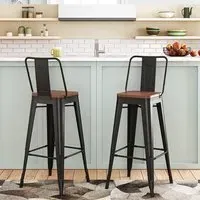 Set of 2/4 High Bar Stools - Black, Metal
